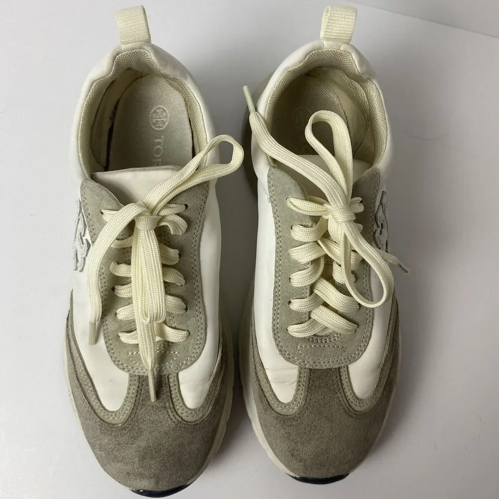 Tory Burch 8M Good Luck Trainer Nylon Nat Suede 83833 White Ivory Cerbiatto‎ 100